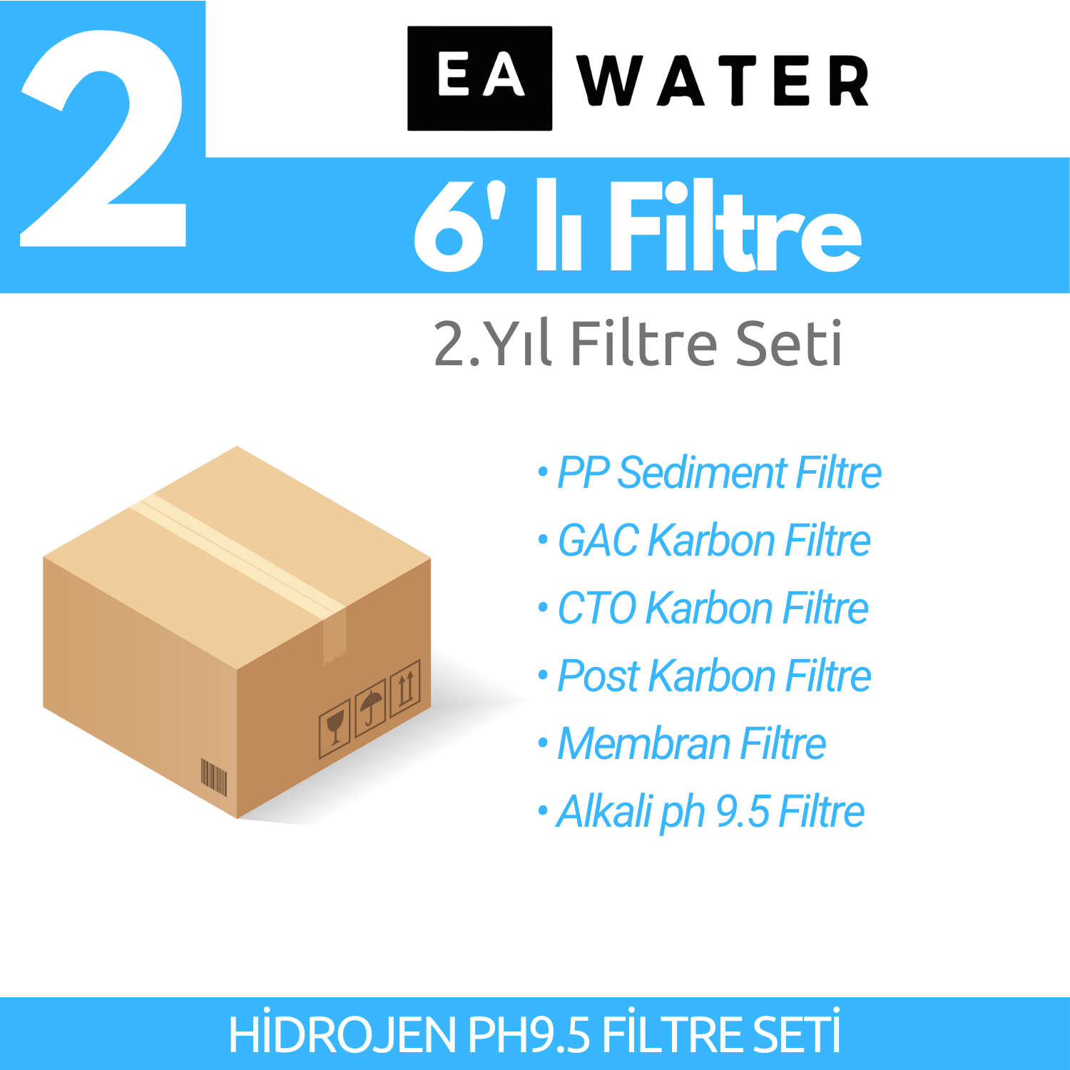 Hidrotek EA Water Hidrojen pH 9,5 Su Arıtma Cihazı 2. Yıl Değişecek Filtre Seti -SERVİS DAHİL