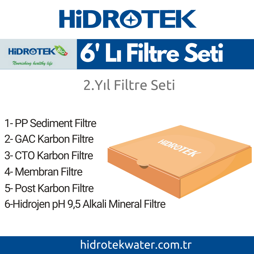 Hidrotek Hidrojen pH 9,5 Su Arıtma Cihazı 2. Yıl Değişecek Filtre Seti - Servis Dahil