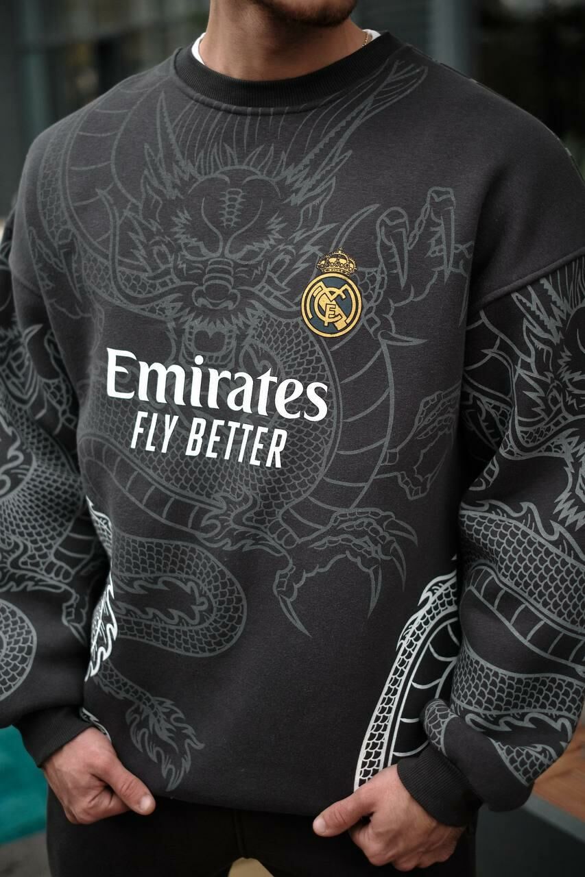 Real Madrid Bask l Unisex Oversize Sweatshirt Siyah S