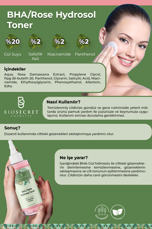 Bio43 Bha-Gül Tonik Gözenek Sıkılaştırıcı Siyah Nokta Karşıtı Tonik 200ml