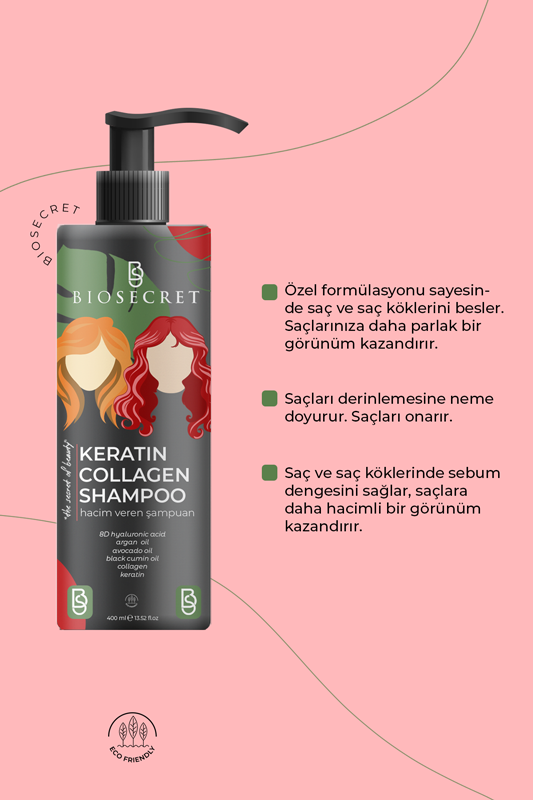 Bio60 Keratin Collagen Shampoo 400ml 8D HYALURONIK ASİT İÇEREN KERATIN-COLLAGEN ŞAMPUANI