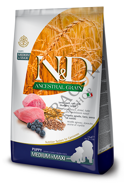 N&D Ancestral Grain Kuzulu Yaban Mersinli Düşük Tahıllı Orta ve Büyük Irk Yavru Köpek Maması 2,5 Kg