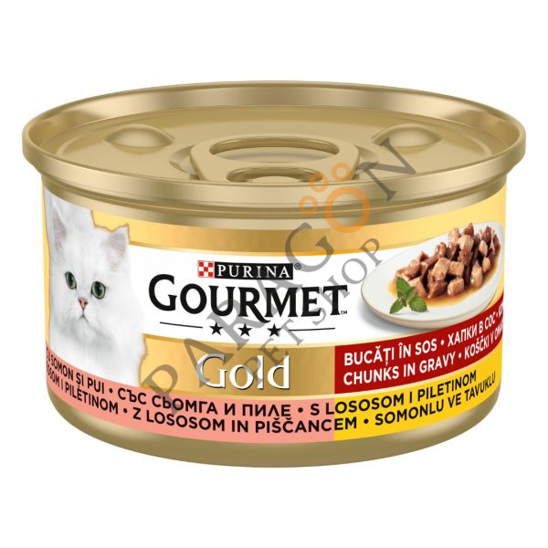 Gourmet Gold Parça Etli Soslu Somon ve Tavuk Yaş Kedi Maması 85 g