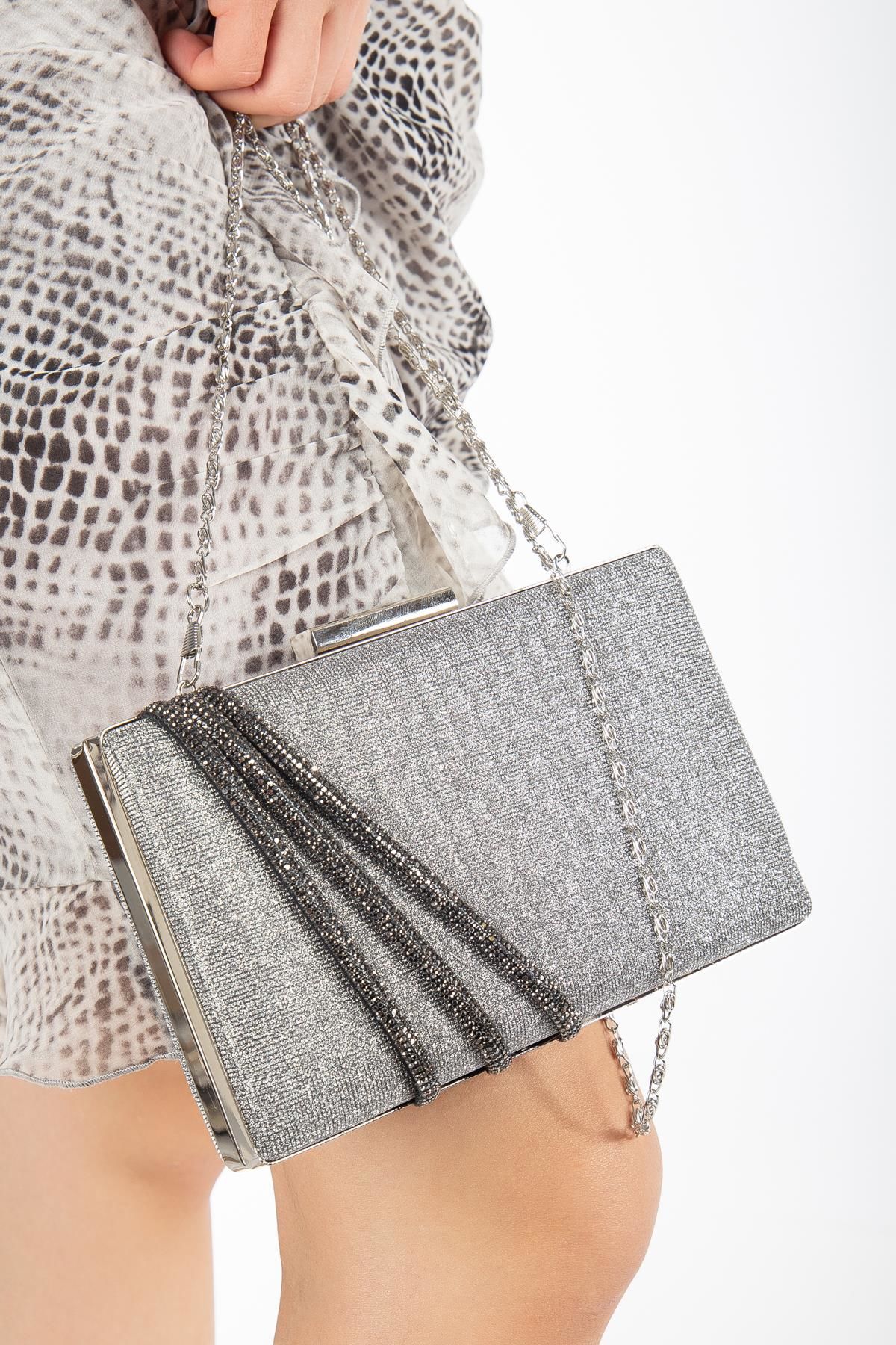 Suins Cora Abiye Çanta Gece Çantası Portföy Clutch Çanta PLATİN
