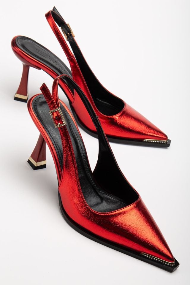 Suins Jules Kadın Topuklu Taşlı Özel Üretim Stiletto Ayakkabı Kırmızı - 39