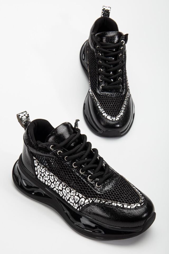 Suins Rowen Model Kadın Leopar Desenli Fileli Spor Ayakkabı Sneaker Siyah - 40