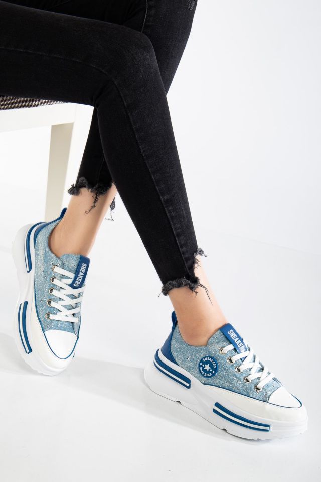 Suins Berly Model Kadın Taş Detaylı Kot Spor Ayakkabı Sneaker Mavi - 40