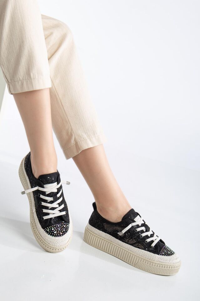 Suins Montero Model File Dantel Detaylı Kadın Spor Ayakkabı Sneaker Siyah - 40