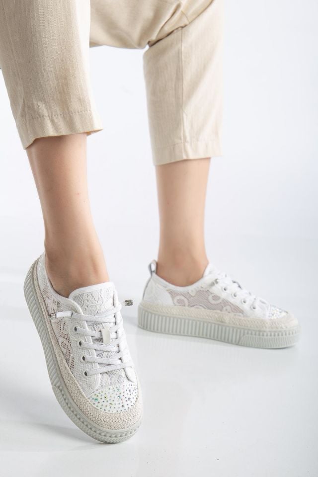 Suins Montero Model File Dantel Detaylı Kadın Spor Ayakkabı Sneaker Beyaz - 40