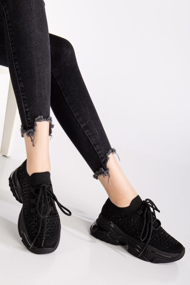 Suins Decery Model Taş İşlemeli Kadın Spor Ayakkabı Sneaker Siyah - 40