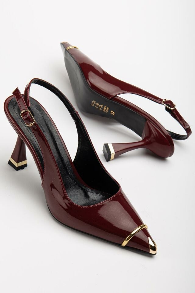 Suins Jessa Model Kadın Topuklu Burnu Metal Detaylı Stiletto Ayakkabı Bordo - 40