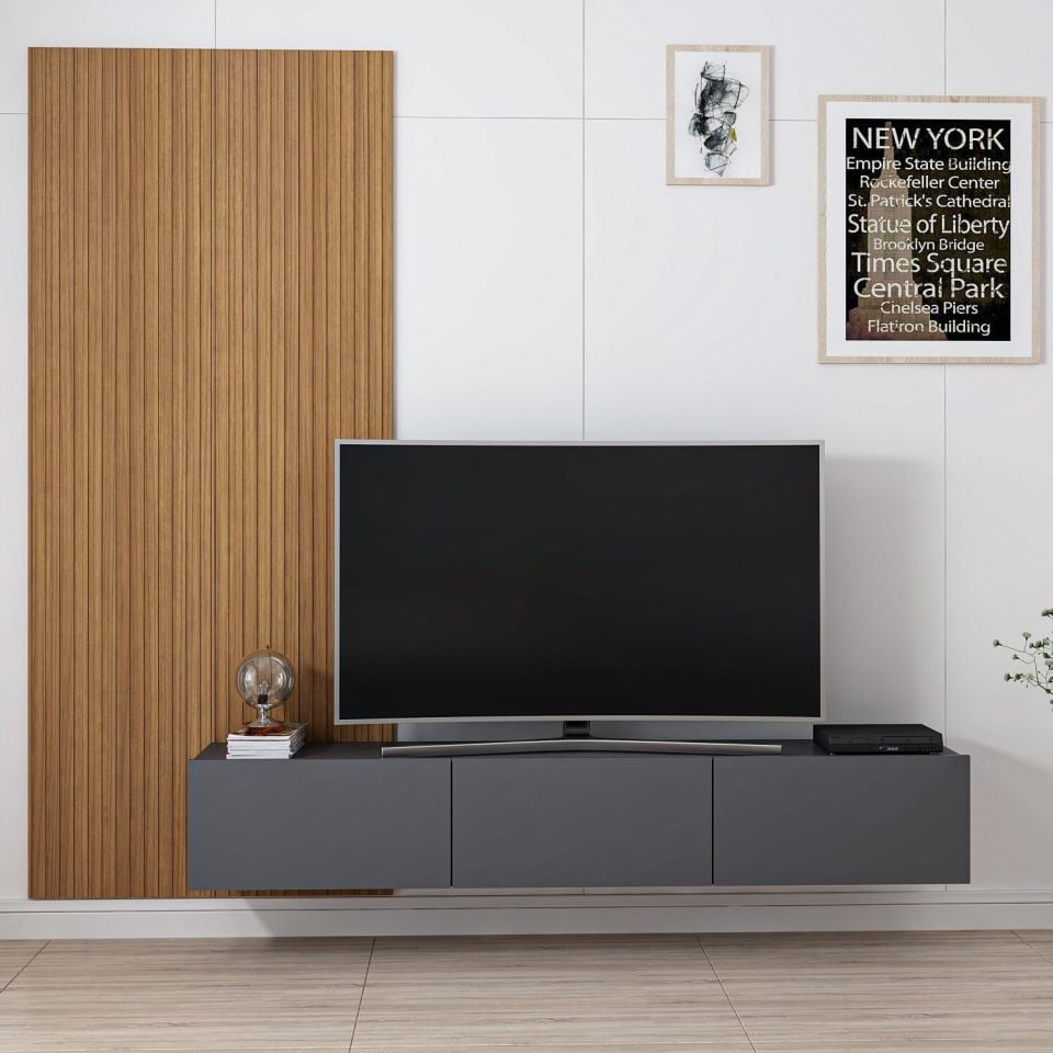 Rigel Decor Paneled Hanging TV Unit - Anthracite