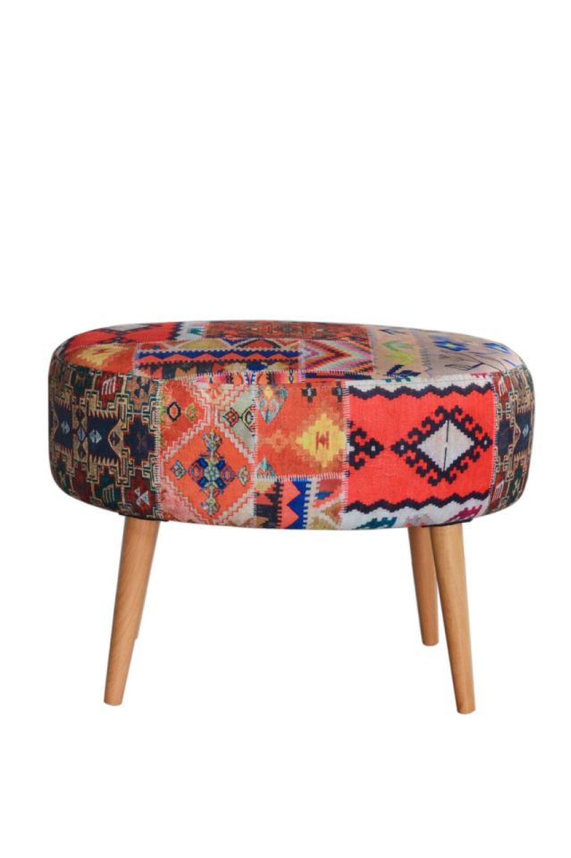 Rossi Oval Puf Turuncu Kilim Desenli