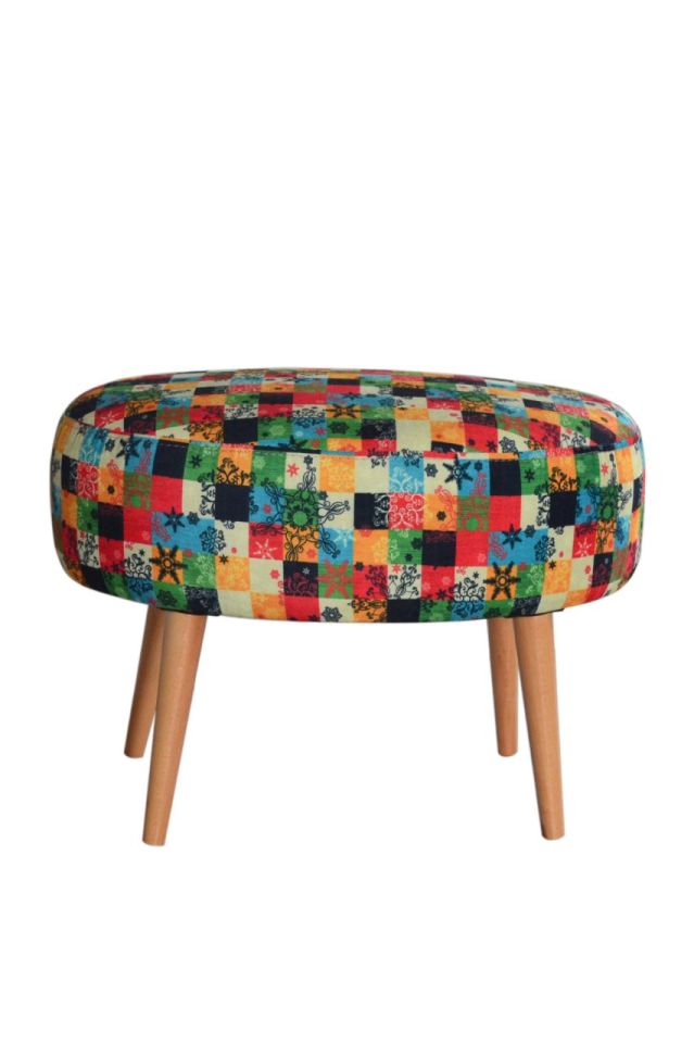 Rossi Oval Pouf Green Square Patterned