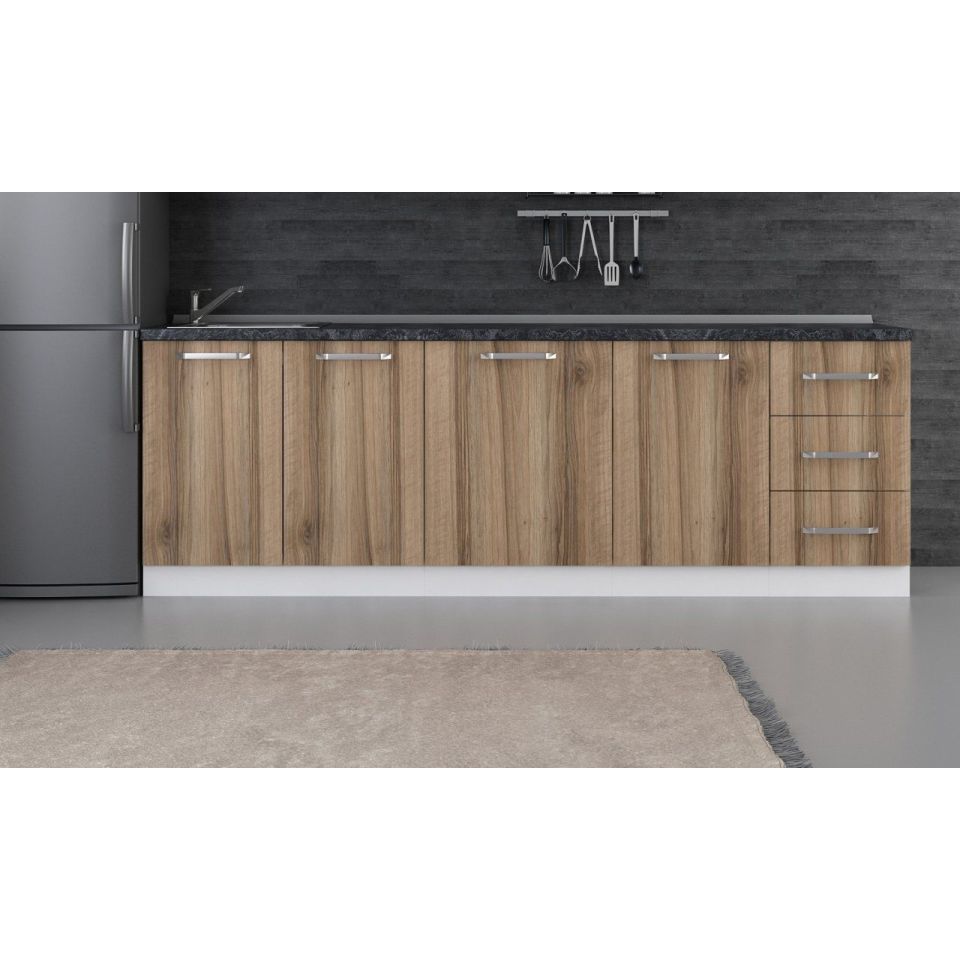 Kayra 245 Cm Kitchen Cabinet White Gold 245-D1-Bottom Module