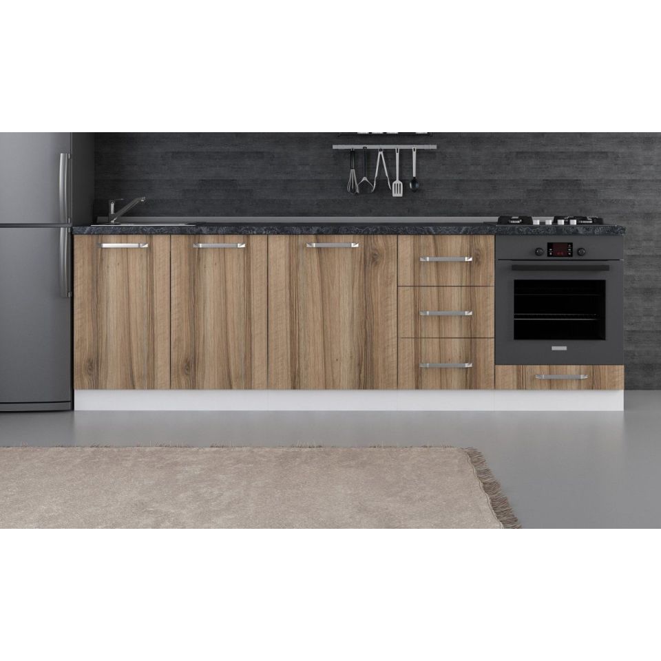 Kayra 255 Cm Kitchen Cabinet White Gold 255-D3-Bottom Module