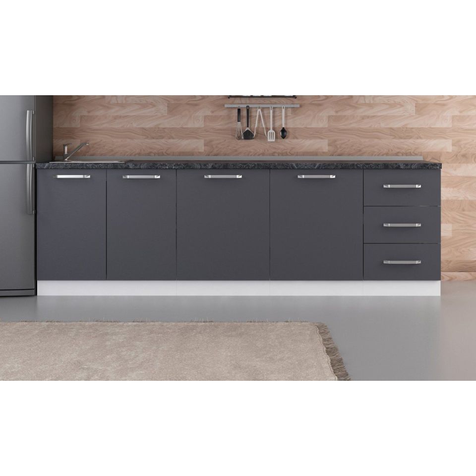 Kayra 260 Cm Kitchen Cabinet White Anthracite 260-A1-Lower Module