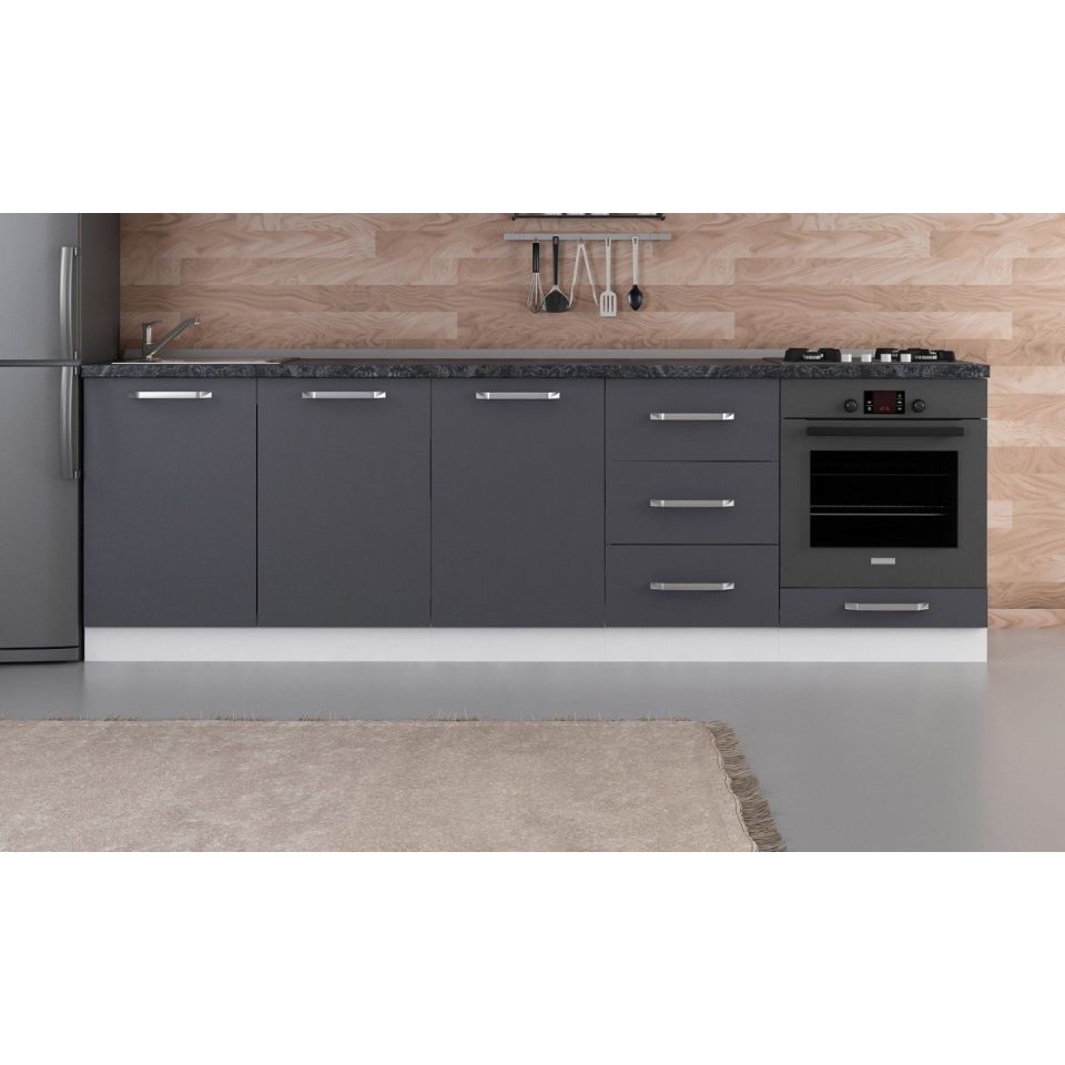 Kayra 260 Cm Kitchen Cabinet White Anthracite 260-A6-Bottom Module