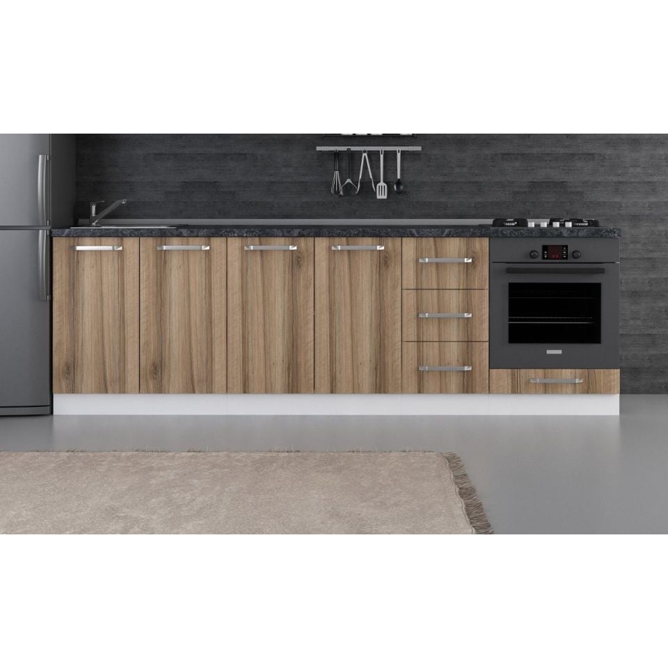 Kayra 260 Cm Kitchen Cabinet White Gold 260-D3-Bottom Module