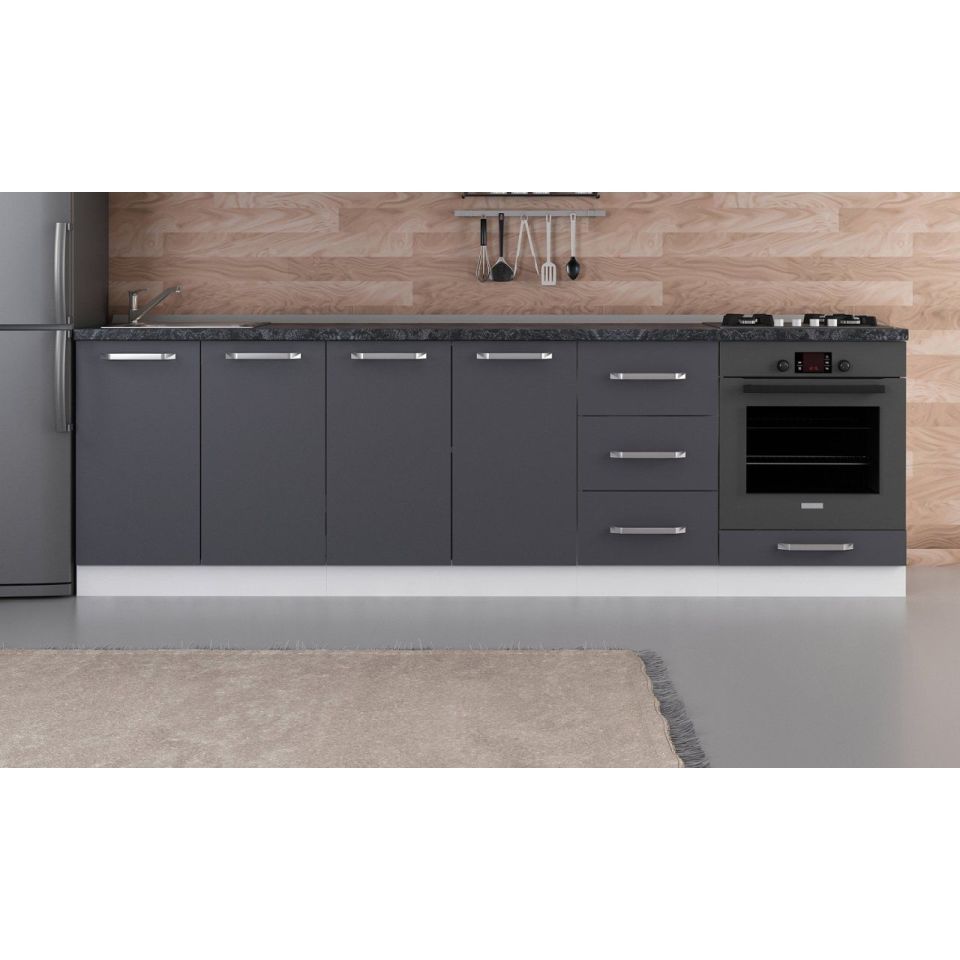 Kayra 265 Cm Kitchen Cabinet White Anthracite 265-A3-Bottom Module