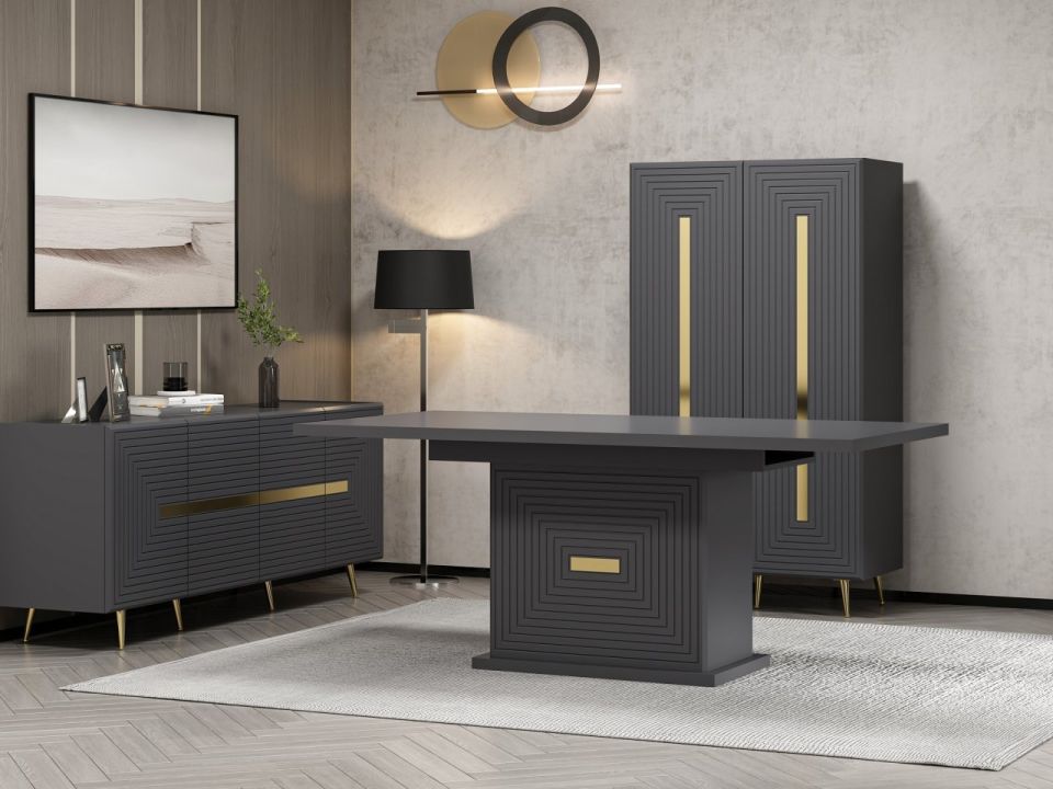 Jose Dining Set3 - Anthracite Membrane (Console+Table+Cabinet)