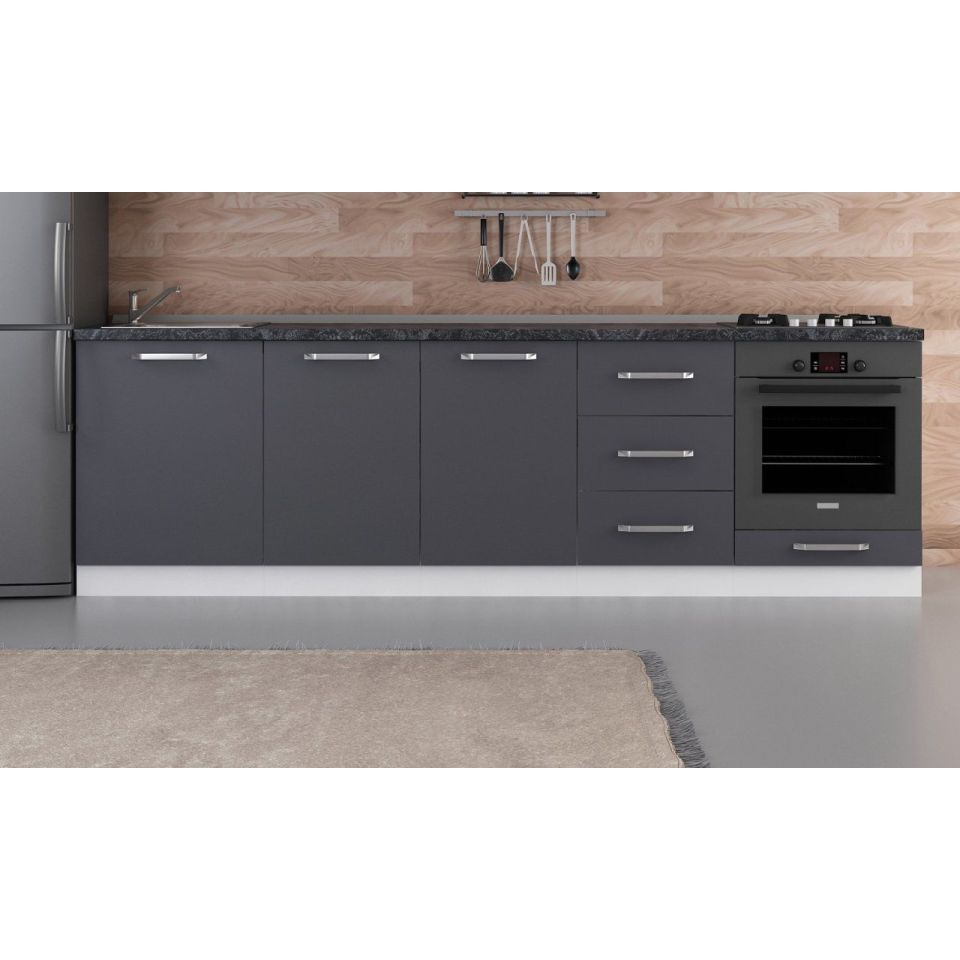 Kayra 270 Cm Kitchen Cabinet White Anthracite 270-A3-Bottom Module