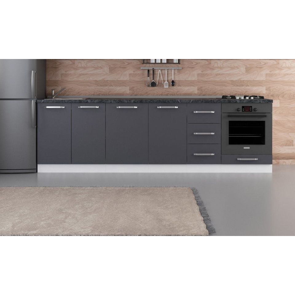 Kayra 275 Cm Kitchen Cabinet White Anthracite 275-A3-Bottom Module