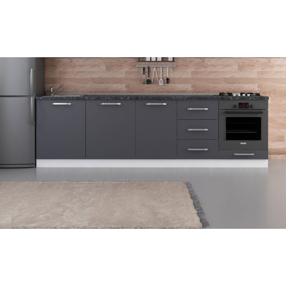 Kayra 280 Cm Kitchen Cabinet White Anthracite 280-A3-Bottom Module