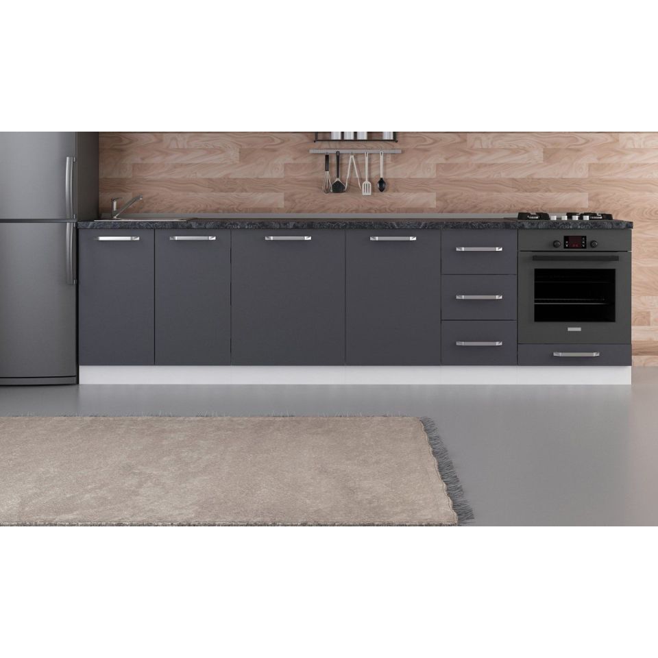 Kayra 290 Cm Kitchen Cabinet White Anthracite 290-A3-Bottom Module