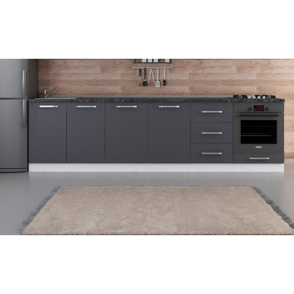 Kayra 300 Cm Kitchen Cabinet White Anthracite 300-A4-Bottom Module