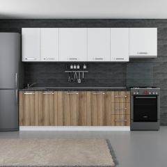 Kayra 290 Cm Kitchen Cabinet White Gold 290-D4