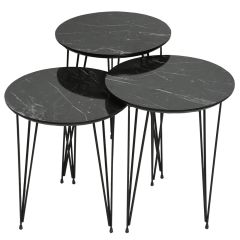 Patterned Iron Leg Black Marble Coffee Table - Black