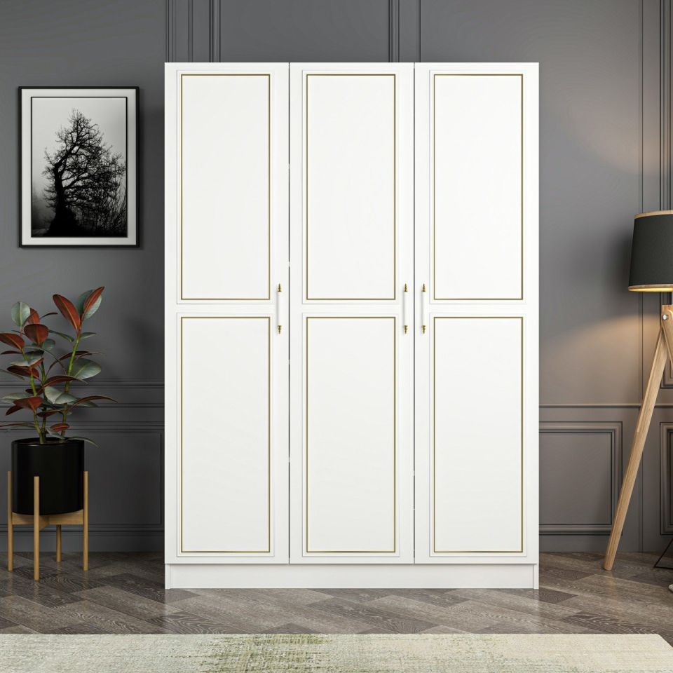 Kayra Gold 3 Door 2C Cabinet - White