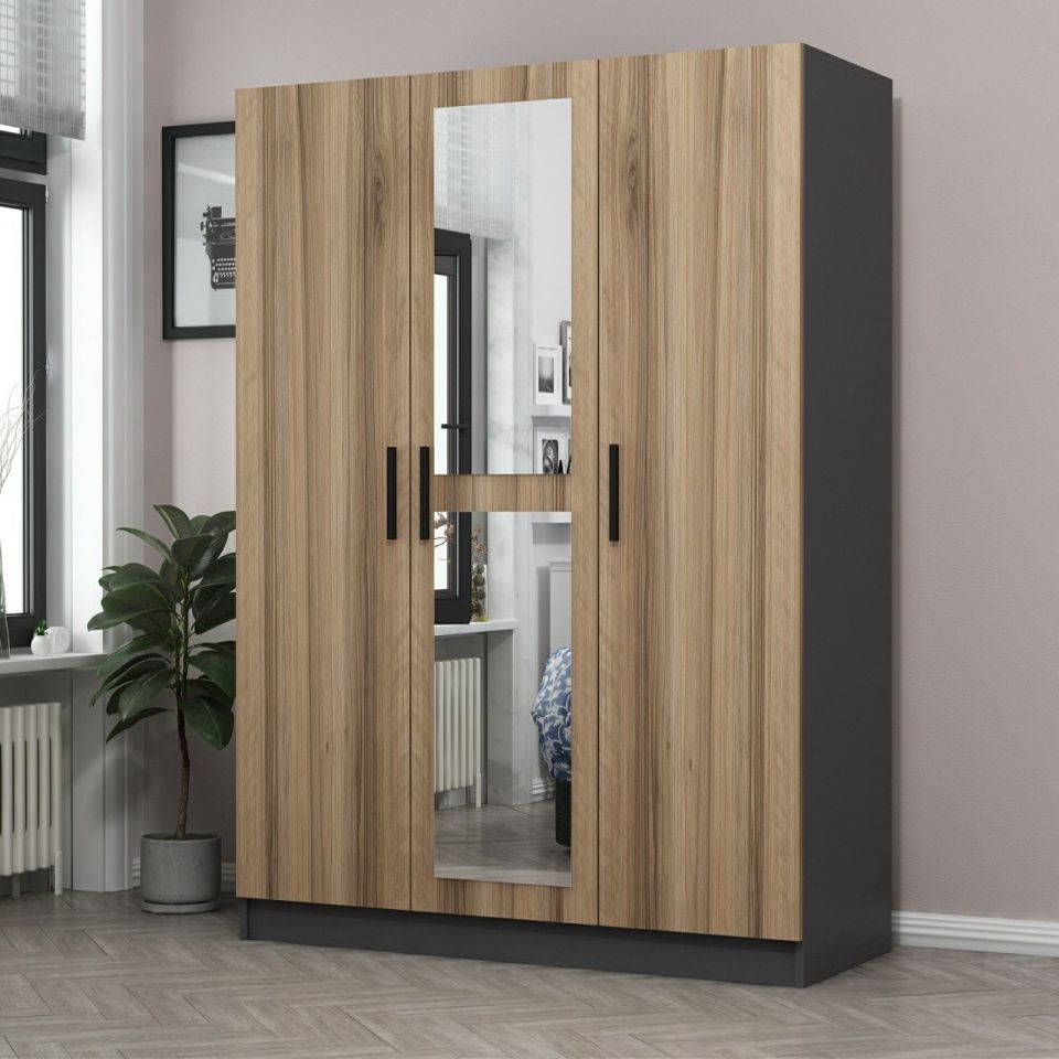 Kayra Kayra Cabinet with 3 Doors, 1 Mirror and 2 Drawers Anthracite Gold