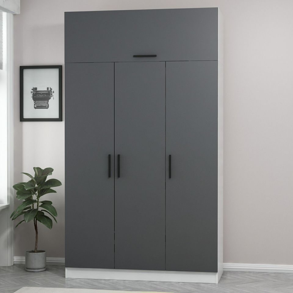 Kayra Kayra 3 Doors 2 Drawers Wardrobe and Chest White Anthracite