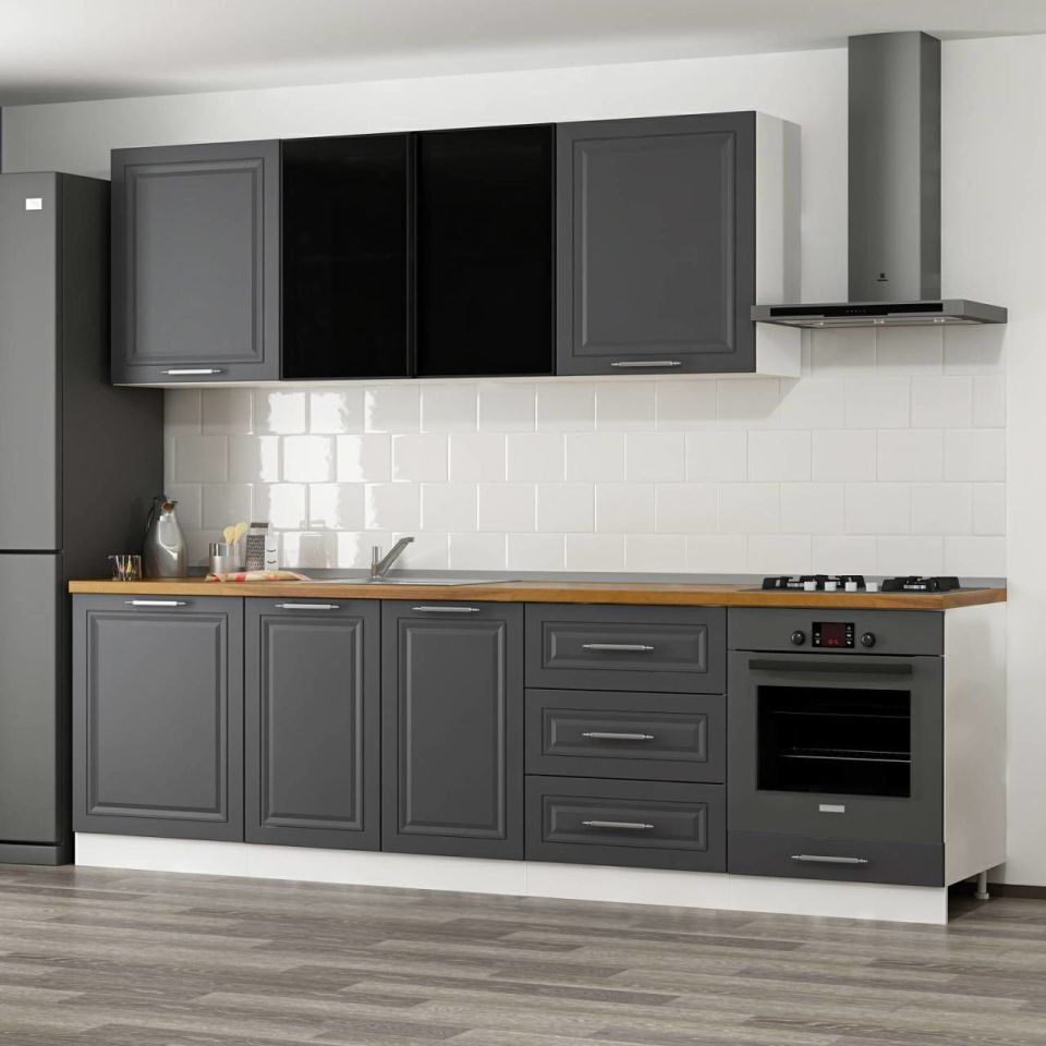 Kayra 270 Cm Mebrane C + Alm. Smoked Glass Kitchen Cabinet White Anthracite 270-Mcacba3