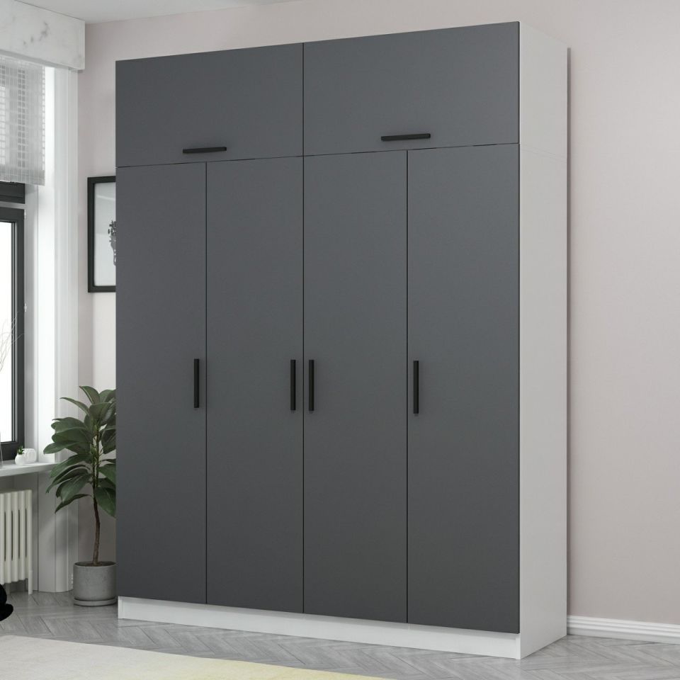 Kayra Kayra 4 Doors 2 Drawers Wardrobe and Chest White Anthracite