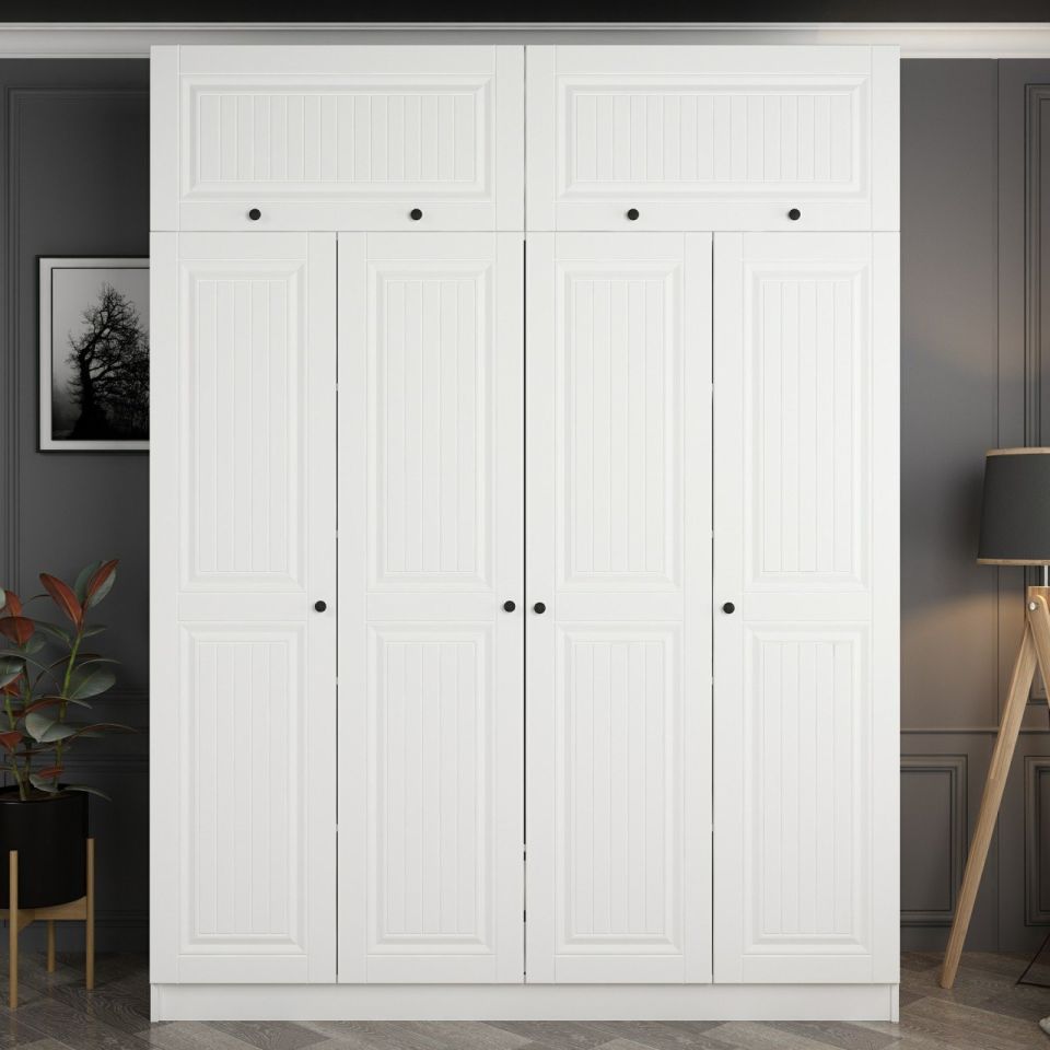 Kayra Kayra 4 Membrane Covered 2 Inner Drawers Wardrobe and Chest White