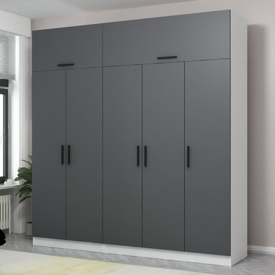 Kayra Kayra 5 Doors 2 Drawers Wardrobe and Chest White Anthracite