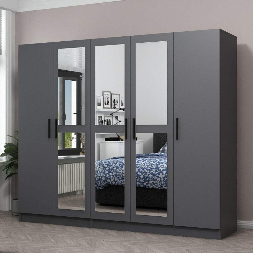 Kayra Kayra 5 Doors 3 Mirrors 2 Drawers Cabinet Anthracite