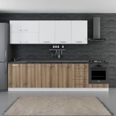 Kayra 300 Cm Kitchen Cabinet White Gold 300-D7