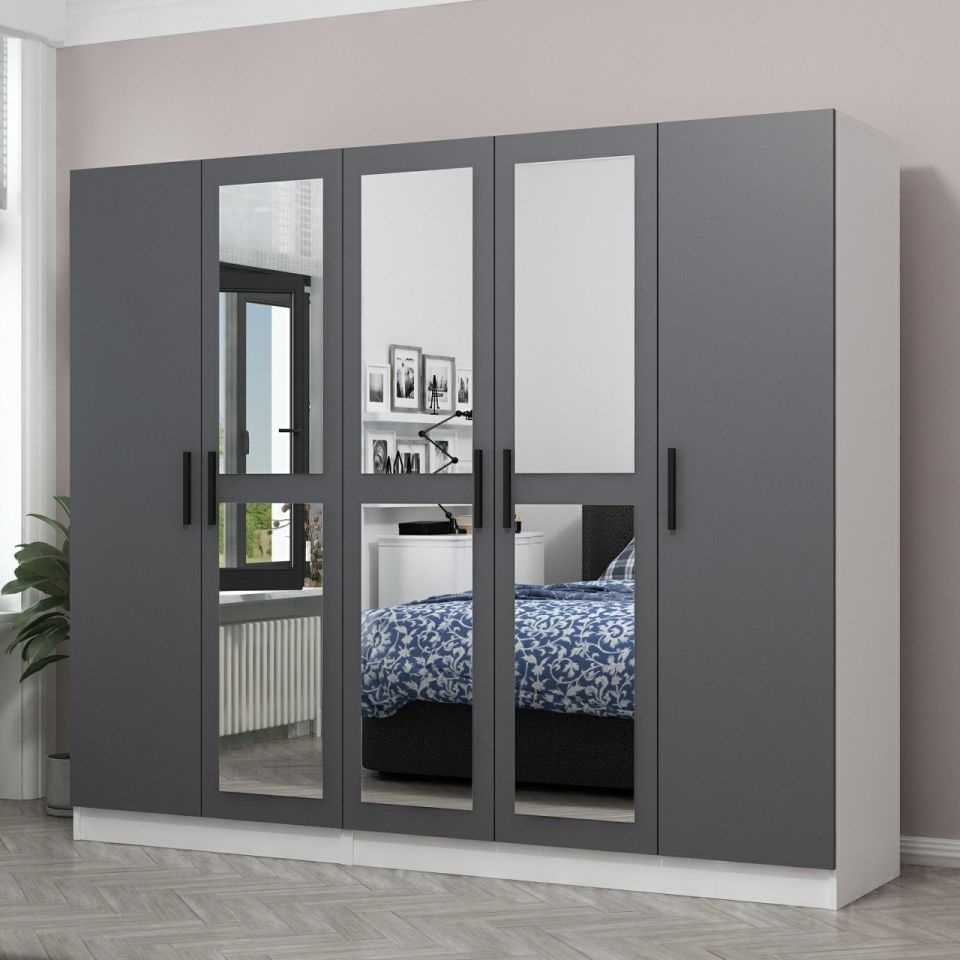 Kayra Kayra Cabinet with 5 Doors, 3 Mirrors and 2 Drawers White Anthracite