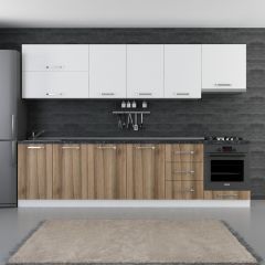 Kayra 300 Cm Kitchen Cabinet White Gold 300-D9