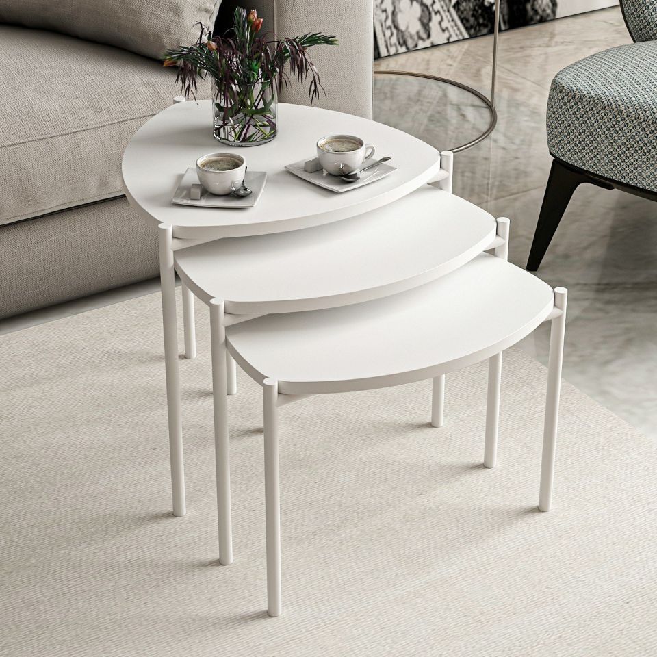 Kayra Lenny 3-Piece Nesting Table with Metal Legs - White