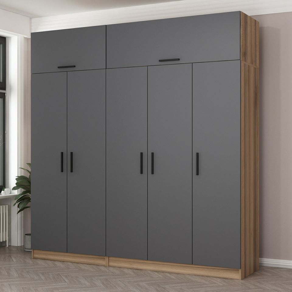 Kayra Kayra 5-Door 2-C Wardrobe and Wardrobe Gold Anthracite