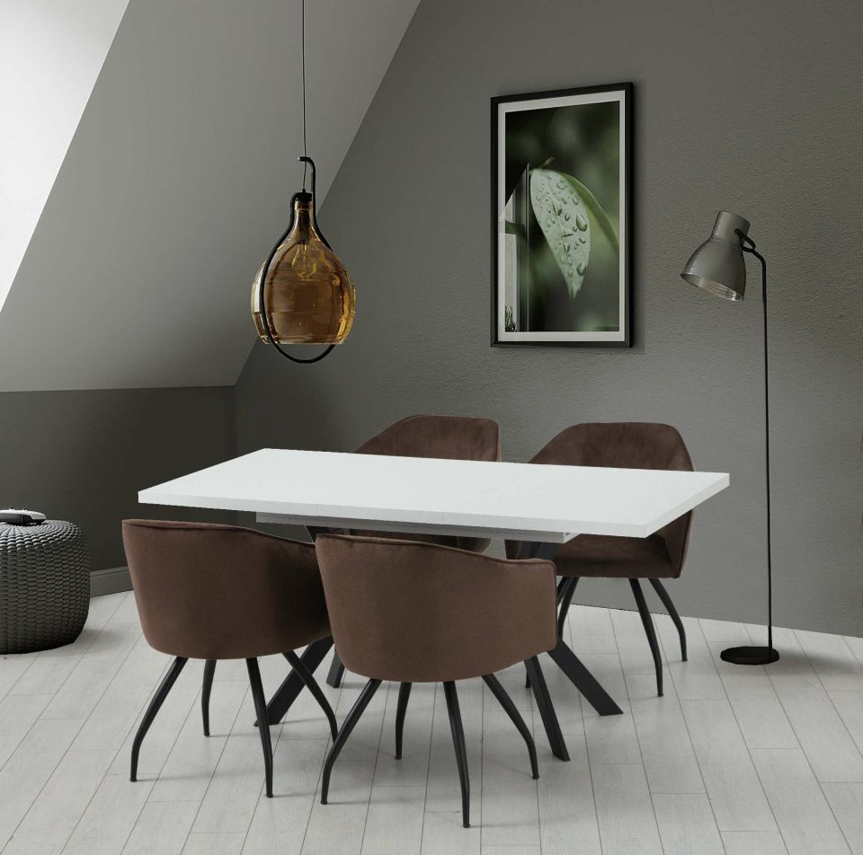 Hugo Beyaz Yemek Masası Takımı + 4 Sinop Sandalye Kahve