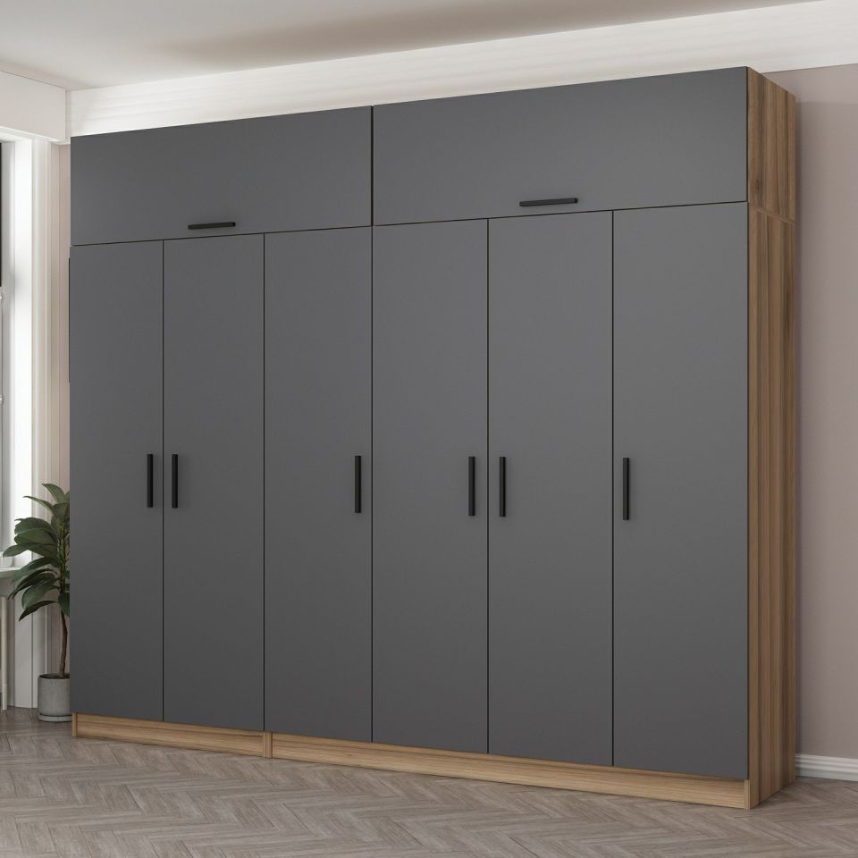 Kayra Kayra 6 Doors 2 C Wardrobe and Chest Gold Anthracite