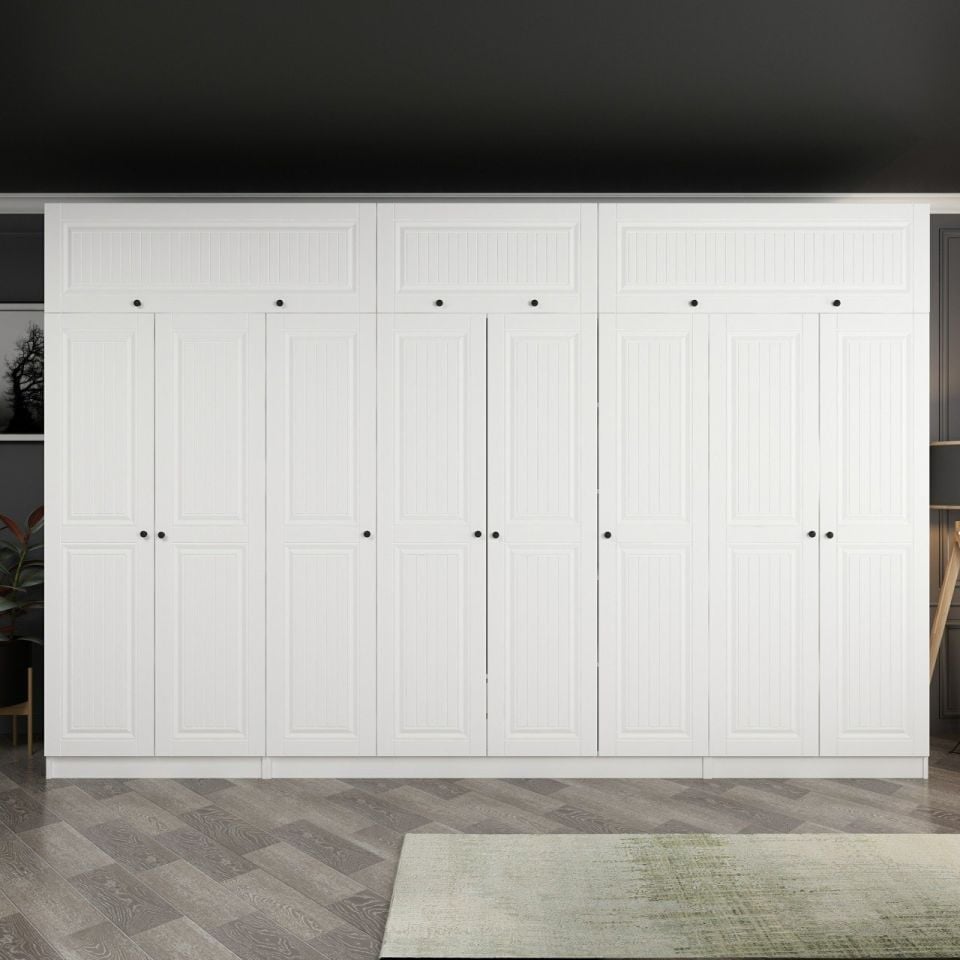 Kayra Kayra 8 Membrane Covered Cabinet with 2 Inner Drawers and Wardrobe White