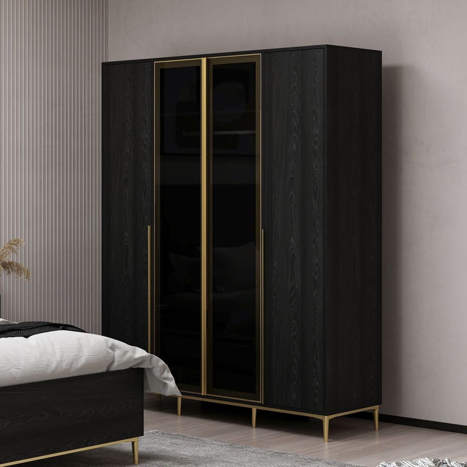 Elevate 4-Door Cabinet Black Wood