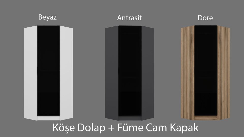 Kayra Kayra 1 Füme Cam Kapaklı Köşe Dolap